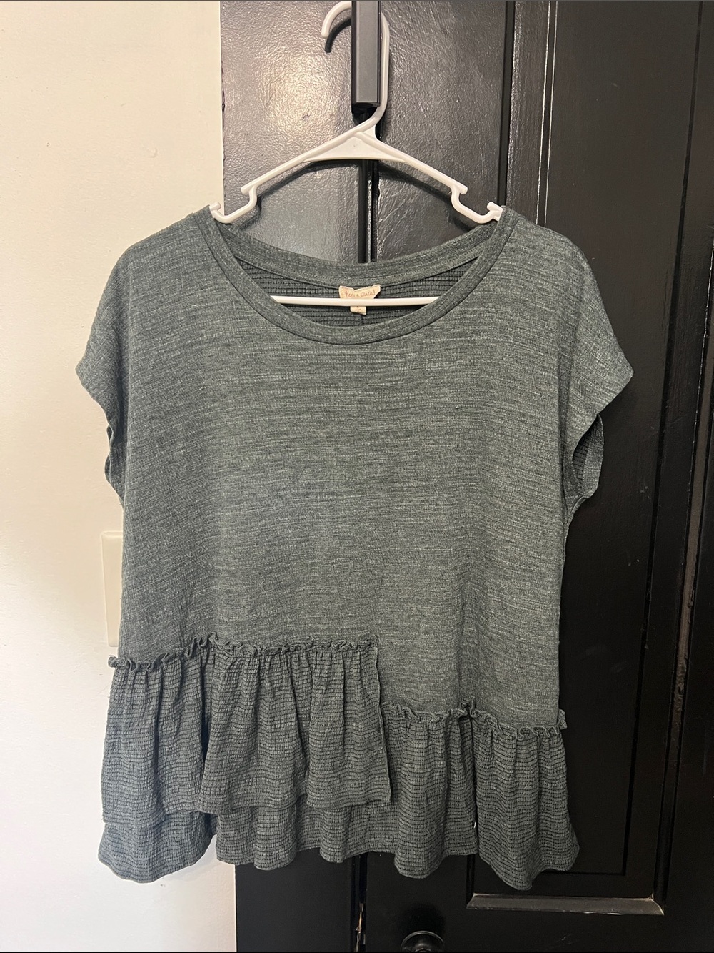 Hem & Thread Slate Blue Ruffle-Tier Short Sleeve Tunic